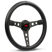 Steering Wheel Leatherette 14" Retro Black Spoke Black Stitching