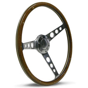 Steering Wheel Wood 15" Classic Polished Alloy Holes + Rivet