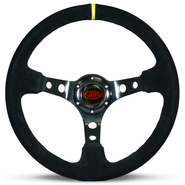 Steering Wheel Suede 14" Gt Deep Dish Black With Holes + Indicator