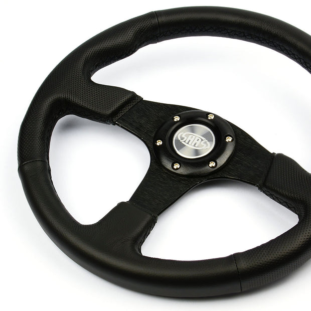 Steering Wheel Leather 14" Black Spoke