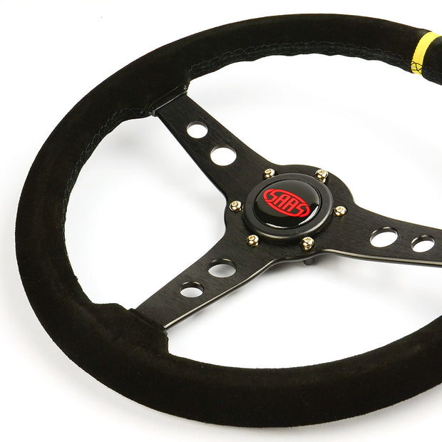 Steering Wheel Suede 14" Retro Black Spoke + Indicator