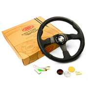 Steering Wheel Leather 14" Black Spoke