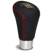 Leather Gear Knob Grey Stitched Aluminium Insert With 8 Shift Patterns