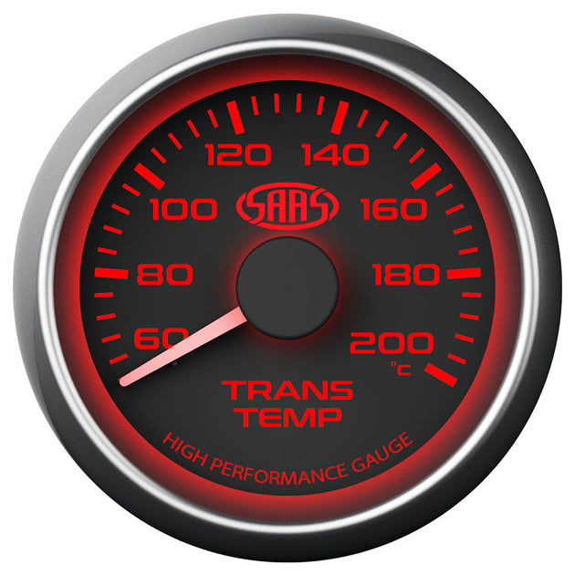 Trans Oil Temp Gauge 60°200° 52mm Black Muscle Series 12Volt Customs