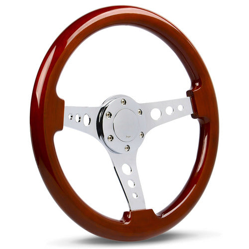 Steering Wheel Wood 14" Logano Chrome Spoke & Button