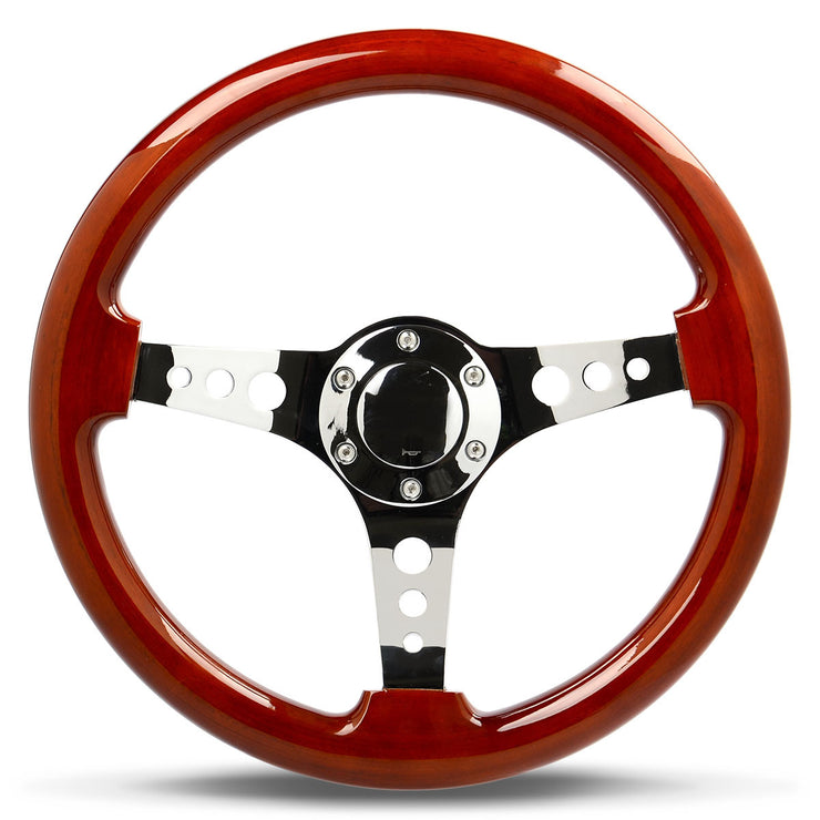 Steering Wheel Wood 14" Logano Chrome Spoke & Button