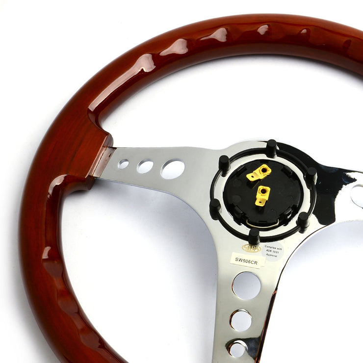 Steering Wheel Wood 14" Logano Chrome Spoke & Button