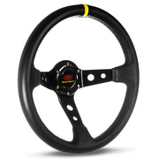Steering Wheel Leather 14" Gt Deep Dish Black With Holes + Indicator