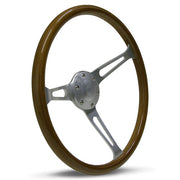 Steering Wheel 15" Classic Series Wood Grip Brushed Alloy Slotted Spokes