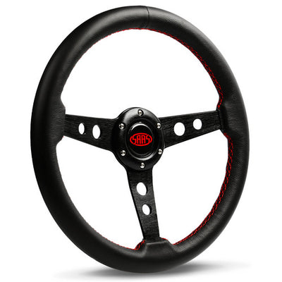 Steering Wheel Leather 14" Retro Black Spoke