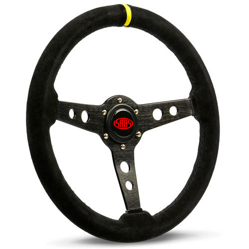 Steering Wheel Suede 14" Retro Black Spoke + Indicator