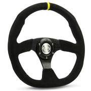 Steering Wheel Suede 14" Black Flat Bottom + Indicator