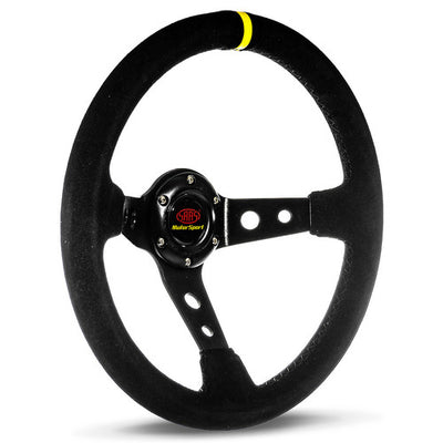 Steering Wheel Suede 14" Gt Deep Dish Black With Holes + Indicator