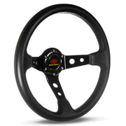 Steering Wheel Leather 14" Gt Deep Dish Black With Holes
