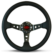 Steering Wheel Leather 14" Gt Deep Dish Black With Holes