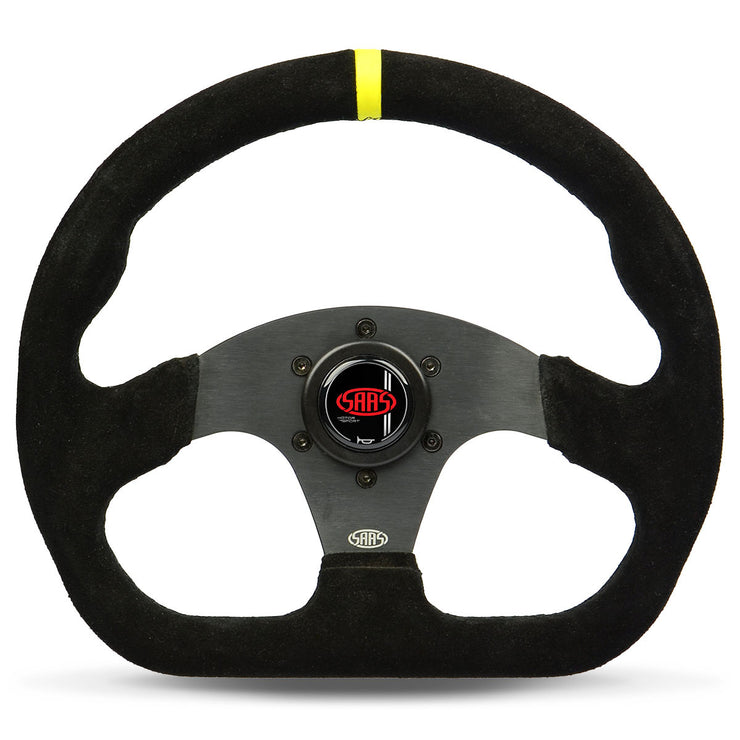Steering Wheel Suede 13" Black Flat Bottom + Indicator
