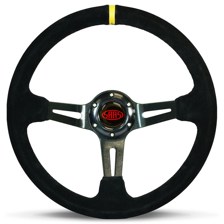 Steering Wheel Suede 14" Deep Dish Black Slotted + Indicator