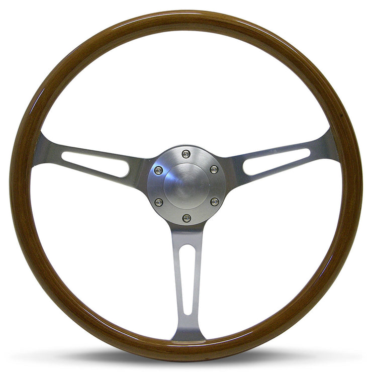 Steering Wheel 15" Classic Series Wood Grip Brushed Alloy Slotted Spokes