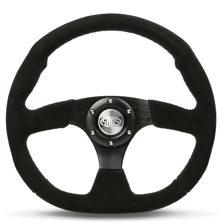 Steering Wheel Suede 14" Black Flat Bottom