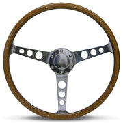 Steering Wheel Wood 15" Classic Polished Alloy Holes + Rivet