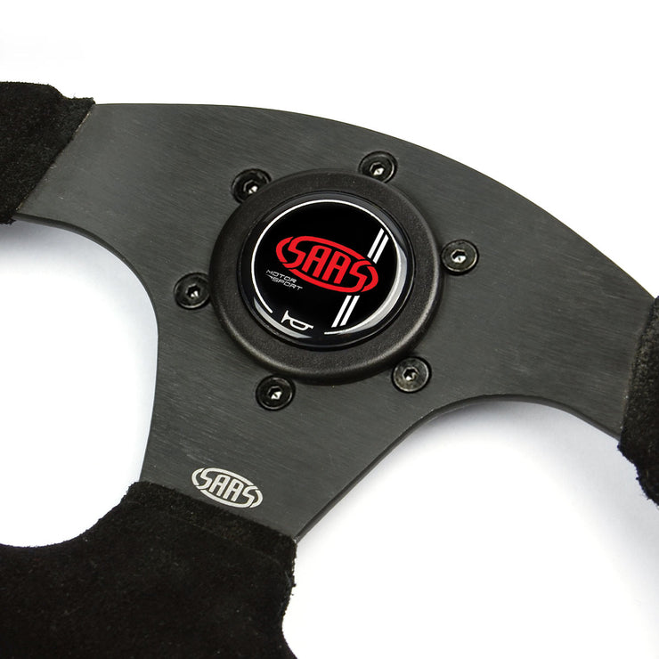 Steering Wheel Suede 13" Black Flat Bottom + Indicator