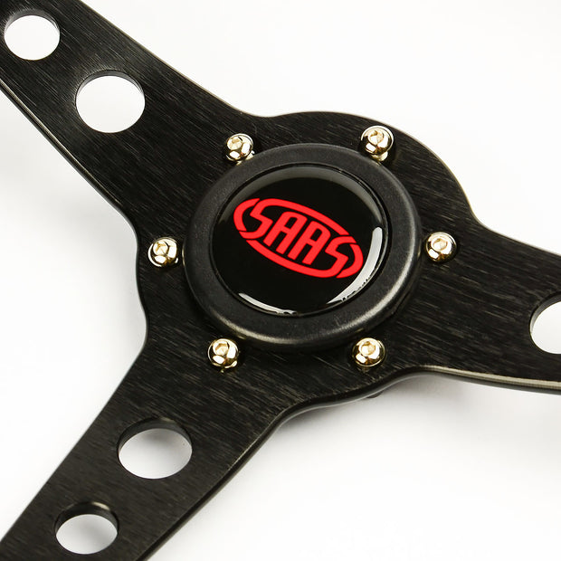Steering Wheel Suede 14" Retro Black Spoke + Indicator