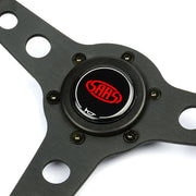 Steering Wheel Leatherette 14" Retro Black Spoke Black Stitching