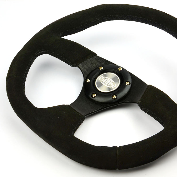 Steering Wheel Suede 14" Black Flat Bottom