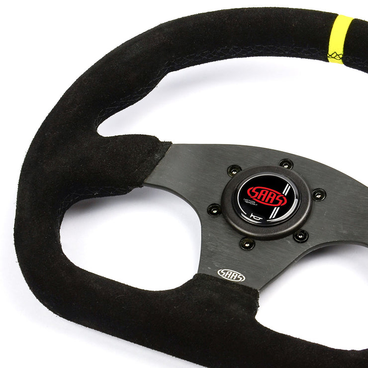 Steering Wheel Suede 13" Black Flat Bottom + Indicator
