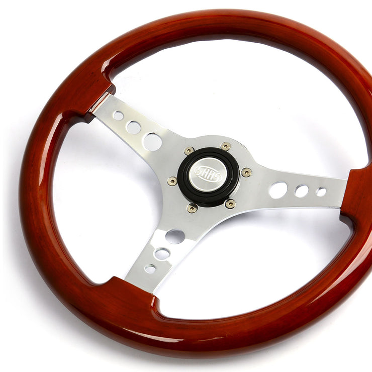 Steering Wheel Wood 14" Logano Chrome Spoke