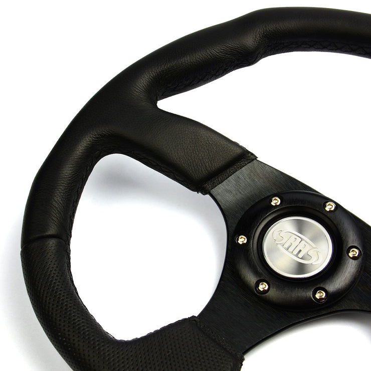 Steering Wheel Leather 14" Black Flat Bottom