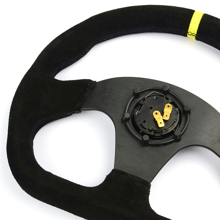 Steering Wheel Suede 13" Black Flat Bottom + Indicator