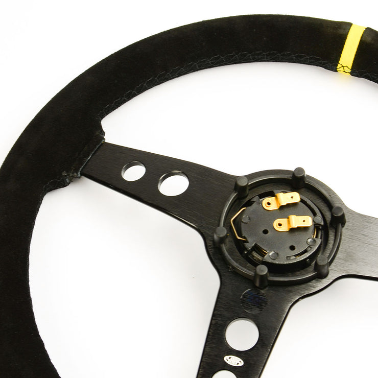 Steering Wheel Suede 14" Retro Black Spoke + Indicator