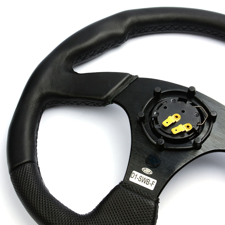 Steering Wheel Leather 14" Black Flat Bottom