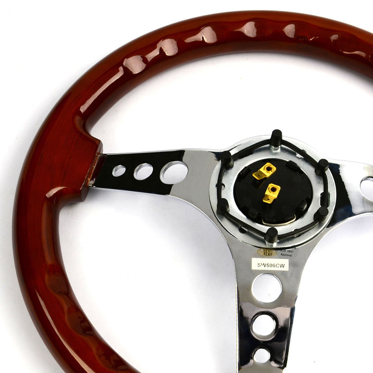 Steering Wheel Wood 14" Logano Chrome Spoke