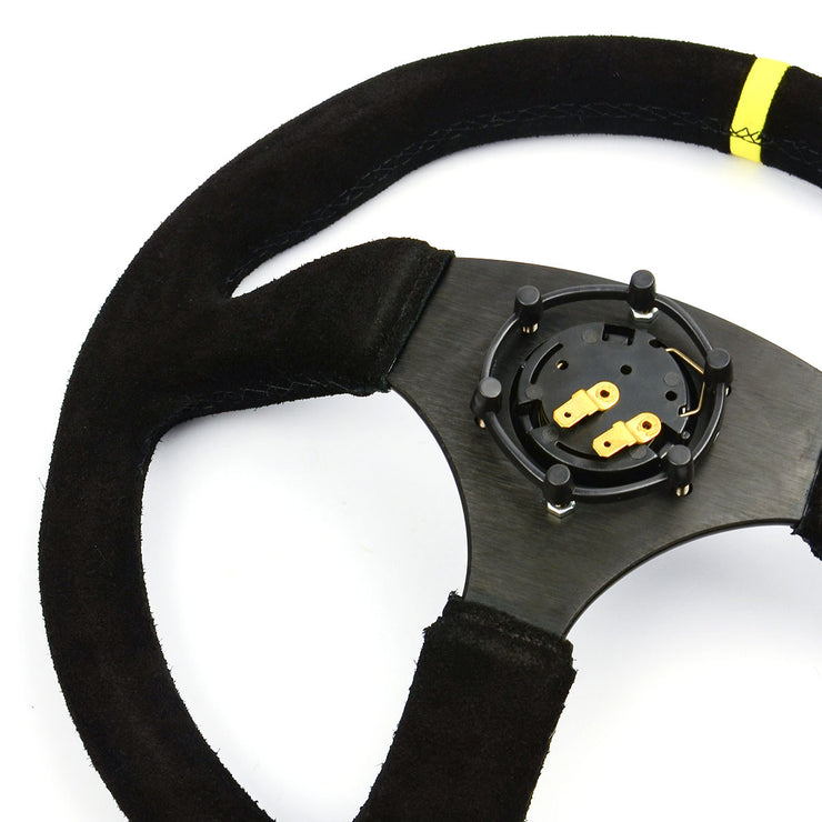 Steering Wheel Suede 14" Tokyo Motorsport Black Spoke + Indicator