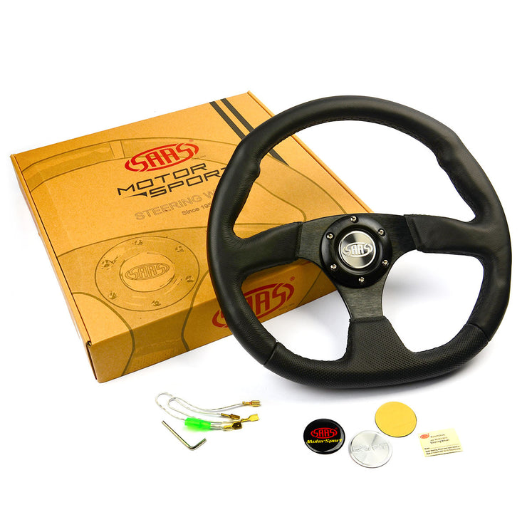 Steering Wheel Leather 14" Black Flat Bottom
