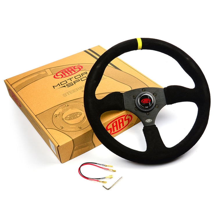 Steering Wheel Suede 14" Tokyo Motorsport Black Spoke + Indicator