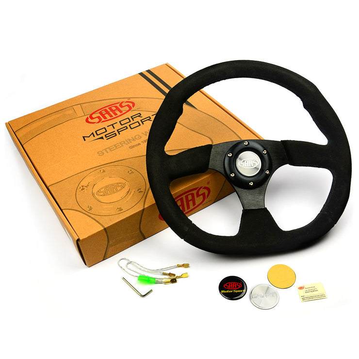 Steering Wheel Suede 14" Black Flat Bottom