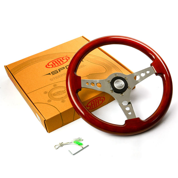 Steering Wheel Wood 14" Logano Chrome Spoke