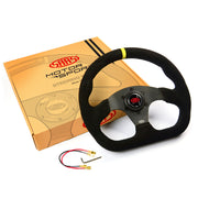 Steering Wheel Suede 13" Black Flat Bottom + Indicator