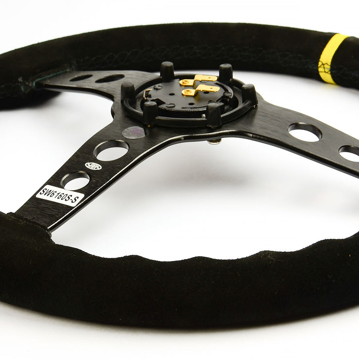 Steering Wheel Suede 14" Retro Black Spoke + Indicator