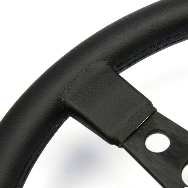 Steering Wheel Leatherette 14" Retro Black Spoke Black Stitching