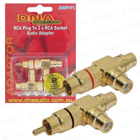 RCA Plug To 2 RCA Socket Adaptor- 2 Pk