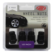 Wheel Nuts Acorn Bulge 1/2" Black 35mm 5Pk