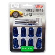 Wheel Nuts S/D 6 Spline 12 x 1.50 Inc Key Blue 10Pk