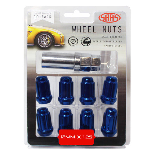 Wheel Nuts S/D 6 Spline 12 x 1.25 Inc Key Blue 10Pk