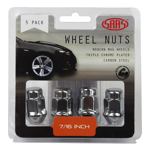 Wheel Nuts Acorn Bulge 7/16"Chrome 35mm 5Pk