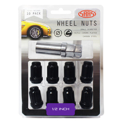 Wheel Nuts S/D 6 Spline 1/2 Inc Key Black 10Pk