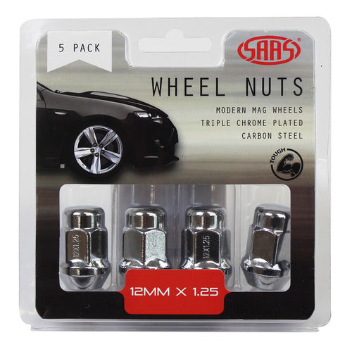 Wheel Nuts Acorn Bulge 12 x 1.25 Chrome 35mm 5Pk